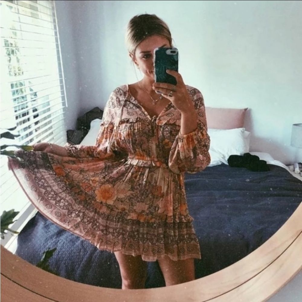 Gypsy Boho Floral Champagne And Pink Dress - Picture 11 of 14